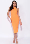 Womens Parisian Neon Orange Rib Knit High Neck Bodycon Midi Dress